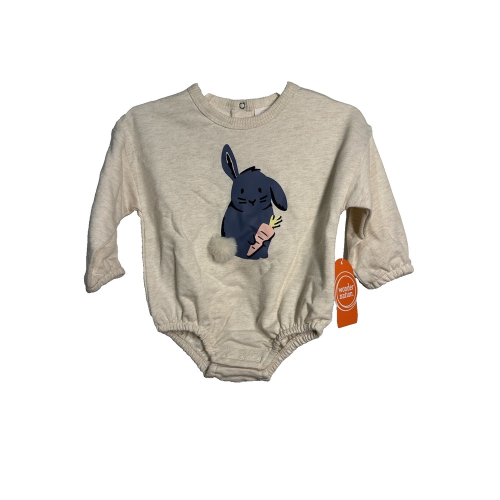 Wonder Nation Baby Bunny Long Sleeve‎ Bodysuit Beige 3-6 Months NEW